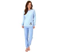 Damen Frottee Pyjama Langarm Schlafanzug mit Bündchen und süßem Pinguin Motiv - 201 13 564, Farbe:hellblau, Größe2:48/50
