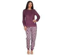Damen Frottee Pyjama Schlafanzug mit Bündchen -Sterne als Motiv - auch in Übergrößen 93020, Farbe:Beere, Größe2:48/50