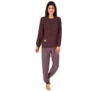 Damen Frottee Pyjama Schlafanzug mit Bündchen und süsser Tier Applikation - 202 201 13 110, Farbe:Beere, Größe:48/50