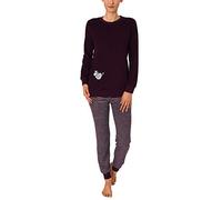Damen Frottee Pyjama Schlafanzug mit Bündchen und süsser Tier Applikation 291 201 93 110, Farbe:Beere, Größe2:48/50