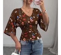 Damen Frühling/Herbst Mode Urlaub Party Ditsy Blumenkleid mit kleinen Blumen Kurzarm Slim Fit geraffte Taille T-Shirt