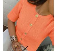 Damen Frühling/Sommer Mode französischer weicher Wachs Metallic Knopf locker gestrickter Cardigan, Damen orange Metallic Knopf Design Strick Top für e