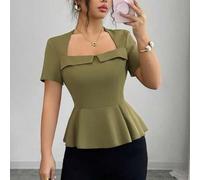 Damen Frühling/Sommer Neuankömmling elegante Pendler minimalistische Basic Büro/Alltagskleidung Retro grüne taillierte Kurzarm Bluse