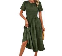 Damen FrüHling Und Sommer Feste Farbe Temperament Plissiert Hohl KurzäRmelige A-Linie Kleider