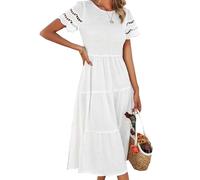 Damen FrüHling Und Sommer Feste Farbe Temperament Plissiert Hohl KurzäRmelige A-Linie Kleider