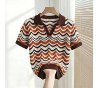 Damen Frühlings-/Sommer Farbblock Einfach Lässig Polokragen Kurzarm Slim Fit Stricktop, Sommerurlaub, Elegant Lässig Vielseitig Umlegekragen Kurzarm S