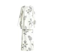 Damen Fuchsia Baju Kurung Set Eleganter Pfingstrose Blumen Druck Zweiteiliges Outfit Langarm Bescheidener Maxi Rock Anzug für Eid & Hochzeit