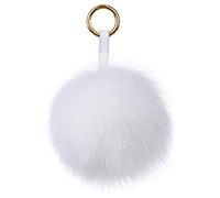 feifanshop Damen Fuchspelz Pom Pom Ball Echtfell Fell Pelz Bommel Schlüsselanhänger Taschenanhänger Schlüssel- Taschen- Fellanhänger Pelz-Anhänger für Handtaschen, Rückspiegel im Auto (Weiß)