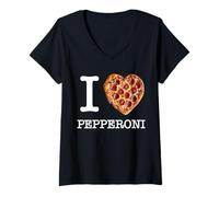 Damen Für echte Pepperoni-Pizza-Fans: I Love Pepperoni T-Shirt mit V-Ausschnitt