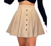 Damen für Herbst Winter Minirock A Linie Hoch Taille Waist Kurz Freizeitrock Elegante Pull On Elastische Kurz Cord Röcke