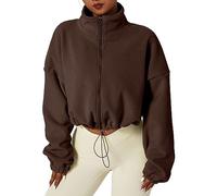 Damen Full Zip Fleece Kurze Jacke Warm Winter Langarm Stehkragen Sherpa Crop Coat Damen Fleecejacke mit durchgehendem Reißverschluss kurze Jacke warm lange Ärmel Stehkragen Sherpa-Crop-Mantel