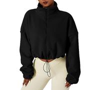 Damen Full Zip Fleece Kurze Jacke Warm Winter Langarm Stehkragen Sherpa Crop Coat Damen Fleecejacke mit durchgehendem Reißverschluss kurze Jacke warm lange Ärmel Stehkragen Sherpa-Crop-Mantel