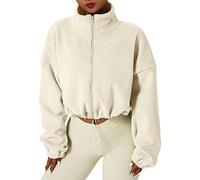 Damen Full Zip Fleece Kurze Jacke Warm Winter Langarm Stehkragen Sherpa Crop Coat Damen Fleecejacke mit durchgehendem lange Ärmel Stehkragen Sherpa-Crop-Mantel Reißverschluss kurze warm Jacke