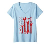 Damen Fun Mechanic's Tool American Flag Patriotic Mechanic T-Shirt mit V-Ausschnitt