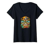 Damen Funny Buff Fitness Gorilla Beach Shorts Summer Sunset T-Shirt mit V-Ausschnitt