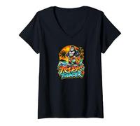 Damen Funny Buff Fitness Gorilla Beach Shorts Summer Sunset T-Shirt mit V-Ausschnitt