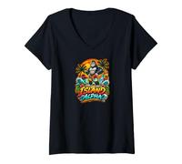 Damen Funny Buff Fitness Gorilla Beach Shorts Summer Sunset T-Shirt mit V-Ausschnitt