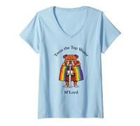 Damen Funny Bulldog Leitungswasser M'Lord Rainbow Schwert T-Shirt mit V-Ausschnitt