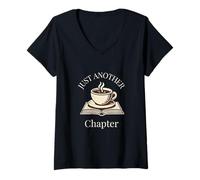 Damen Funny Cat Lover - Just One More Chapter Book Reading Design T-Shirt mit V-Ausschnitt