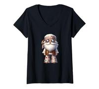Damen Funny Dad GNOME In Groovy Hippie Pants for Festival Summer T-Shirt mit V-Ausschnitt