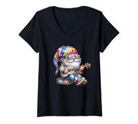 Damen Funny Guitar Teacher Hippie GNOME Flower Power for Hippies T-Shirt mit V-Ausschnitt