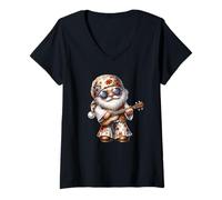 Damen Funny Hippie GNOME In Flower Power Outfit for Guitar Players T-Shirt mit V-Ausschnitt