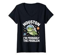 Damen Funny Houston I'm Probably The Problem Space Frog T-Shirt mit V-Ausschnitt
