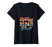 Damen Funny Resting Beach Face Summer and Beach Cute Ocean Lovers T-Shirt mit V-Ausschnitt