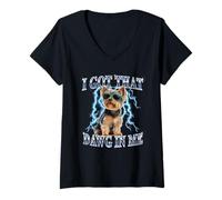 Damen Funny Retro Got That Dawg In Me Yorkshire Terrier Dog Lover T-Shirt mit V-Ausschnitt