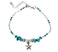 Damen Fußkettchen mit Kugel Stern Anhänger Doppelkette 925 Sterling Silber Fußkette Strand Sandale Barfuß verstellbares für Mädchen mit Verschluss