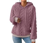 Damen Fuzzy Fleece Hoodies - Gemütlicher Winter Warm Jacquard Zopfmuster Kapuzen-Sweatshirt Langarm Zopfmuster Kordelzug Übergroßer Pullover Trendy Casual Athletic Sweater, #5, 42