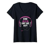 Damen Gaming Kopfhörer Eine Alicia Gibt Nie Auf Personalisiertes T-Shirt mit V-Ausschnitt