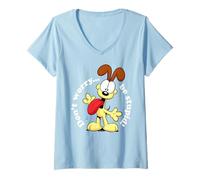 Damen Garfield Odie Ignorance Carefree Dog 80er 90er Jahre Classic Cartoon T-Shirt mit V-Ausschnitt