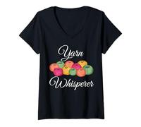 Damen Garn Whisperer Lustiges Stricken Häkeln Stricken Grafik Geschenk T-Shirt mit V-Ausschnitt