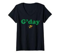 Damen G'Day Green Typography Känguru T-Shirt mit V-Ausschnitt
