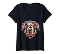 Damen Geben Sie Niemals nach, American Traditional Flash Eagle Old School T-Shirt mit V-Ausschnitt