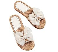 Damen Geflochten Sandalen Sale Frauen Bowknot Sandaletten Gekreuzte Riemen Pantoletten Flache Hausschuhe Bequeme Leichte Sandale Offene Zehe Strand Sandale Outdoor Sommer Sandalette Pool Gartenschuhe