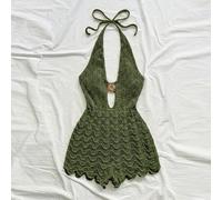 Damen gehäkelter strukturierter V-Ausschnitt Jumpsuit mit Metallic-Akzenten, sexy Strandurlaubs-Outfit für Date, Hochzeit, Party, Kreuzfahrt, Boho, Mu