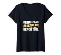 Damen Geistig Bin ich Schon auf Beach Time Coastal Vacationer T-Shirt mit V-Ausschnitt