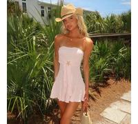 Damen Gelbes gestricktes Jacquard-Mini-Kleid mit Metall-Seestern-Dekor und Rüschensaum, tailliert, Frühling/Sommer Rosa Elegant
