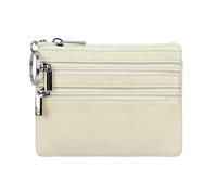 Damen Geldbörse aus echtem Leder, Mini-Beutel, Kleingeldbörse mit Schlüsselanhänger, Beige, Einheitsgröße, Münzgeldbörse