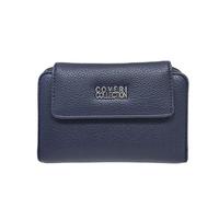 Damen-Geldbörse aus farbigem Kunstleder, praktisch, funktional, Geldbörse, Geld und Dokumente, Logo, aus Metall, COVERI COLLECTION Abmessungen 14 x 9 x 2 cm Art. 05-7, blau, 14X9X2, Zeitgenössisch