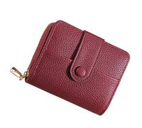 Damen-Geldbörse mit Druckknopf, Kartenhalter, PU-Leder, Münzgeldbörse, rot