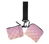 Damen-Geldbörse mit goldfarbenem Gittermuster, rosa Würfel, Kartenetui, schmal, abnehmbar, Kreditkartenetui, mit Reißverschluss, Münzfach für Damen, 2 Stück, Goldfarbener Gitterverlauf, rosa Würfel, 1