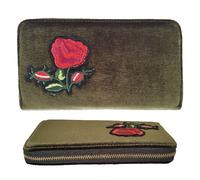 Damen Geldbörse Multifunktionale Stoff-Optik mit Blumen Motiv Khaki