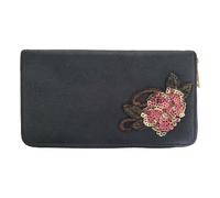 Damen Geldbörse Multifunktionale Stoff-Optik mit Blumen Motiv Schwarz