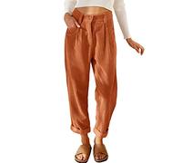 Damen Gerade Geschnittene Cordhose Elastische Taille Corduroy Hose Solid Damen Hohe Taille Wide Leg Pants Straight Casual Baggy Hose mit Taschen (Orange, XL)