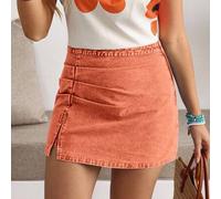 Damen Geraffter Seitenschlitz Saum Modischer kurzer Jeans Minirock Oranger Jeansrock Halloween Festivalrock Y2K Halloween, Halloweenkostüm, Orange Jea