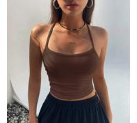 Damen geripptes plissiertes kurzes Camisole Top im Y2K Stil