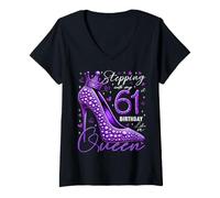 Damen Geschenke für 61-Jährige zum 61. Geburtstag mit High Heels T-Shirt mit V-Ausschnitt